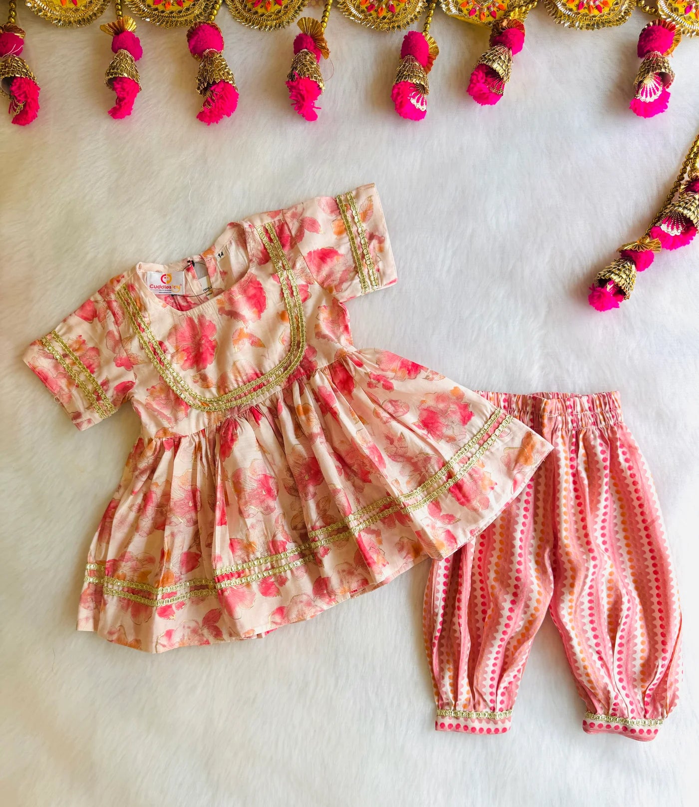 Girls Pink Silky Afghani Pants  Zaree Kids