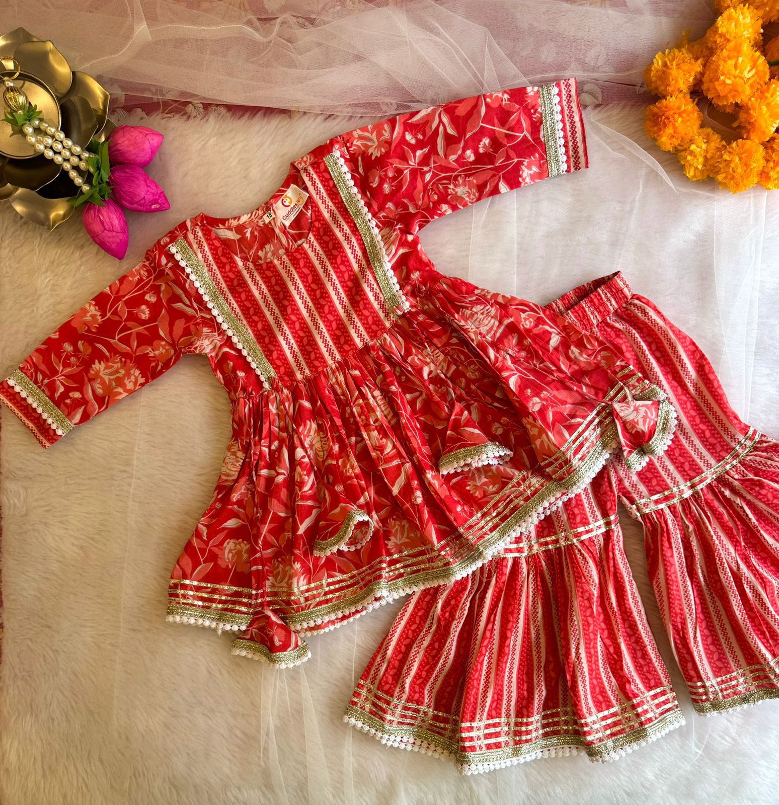 ladies dress design 2020 Girls Floral Sharara: Red Floral Sharara for Girls – Zaree Kids