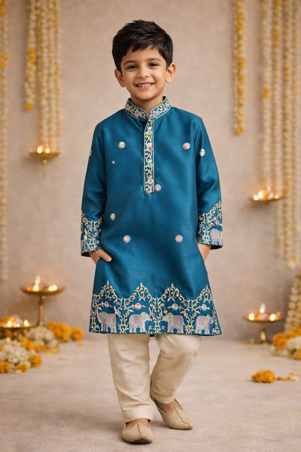 Malai Satin Embroidered Kurta Set