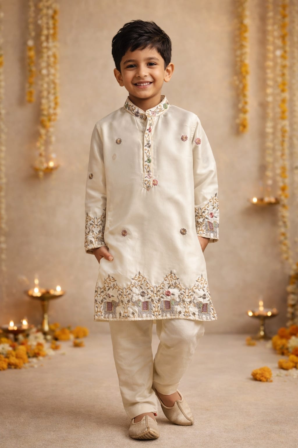 Malai Satin Embroidered Kurta Set