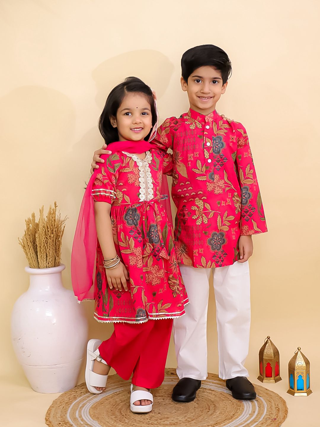 Boys Red Floral Kurta Pajama