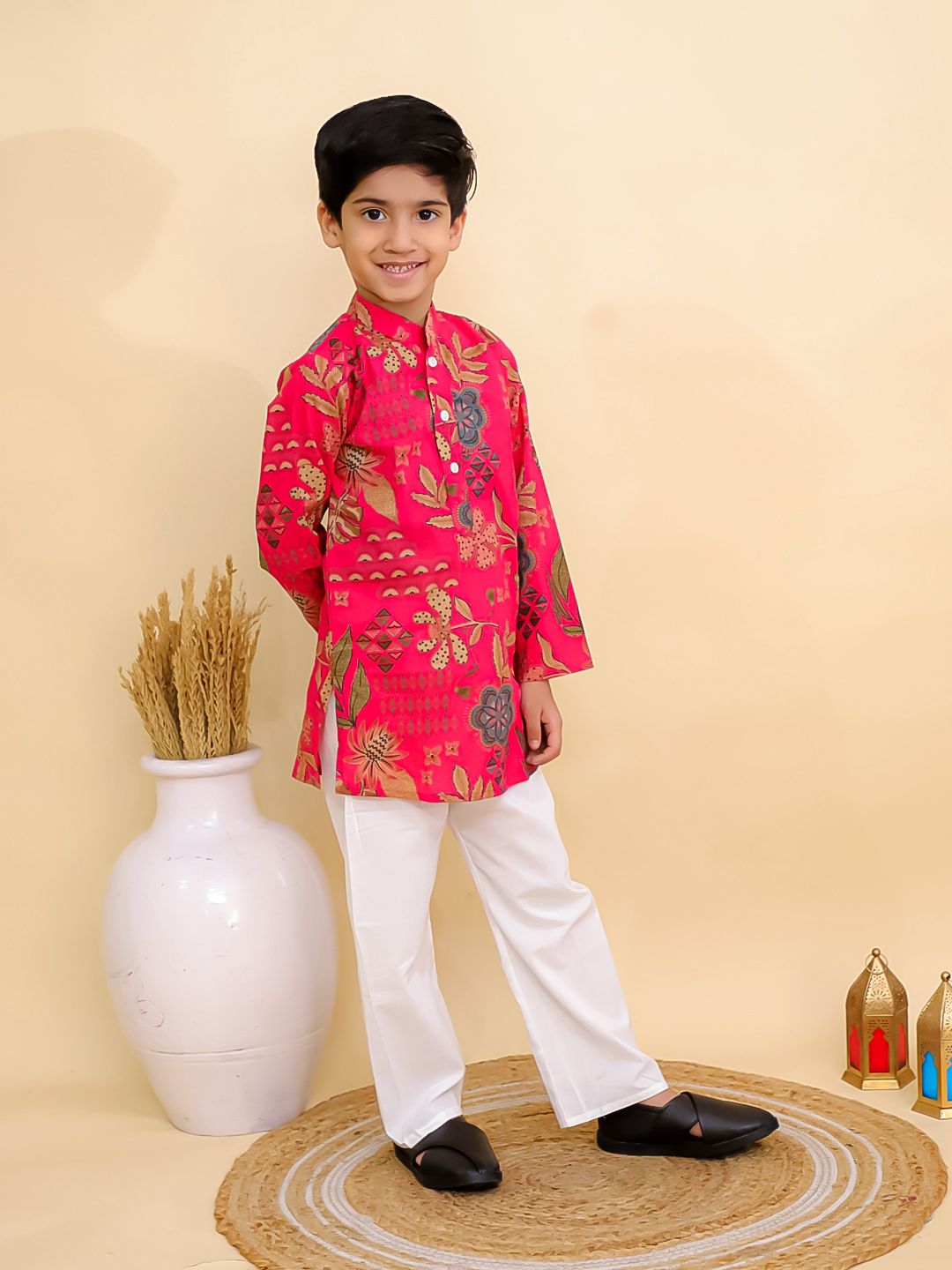 Boys Red Floral Kurta Pajama