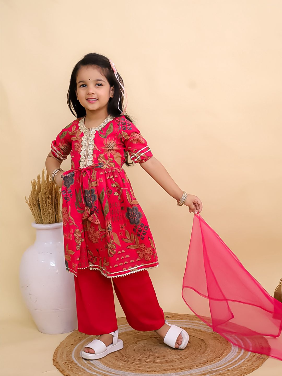 Girls Red Floral Suit
