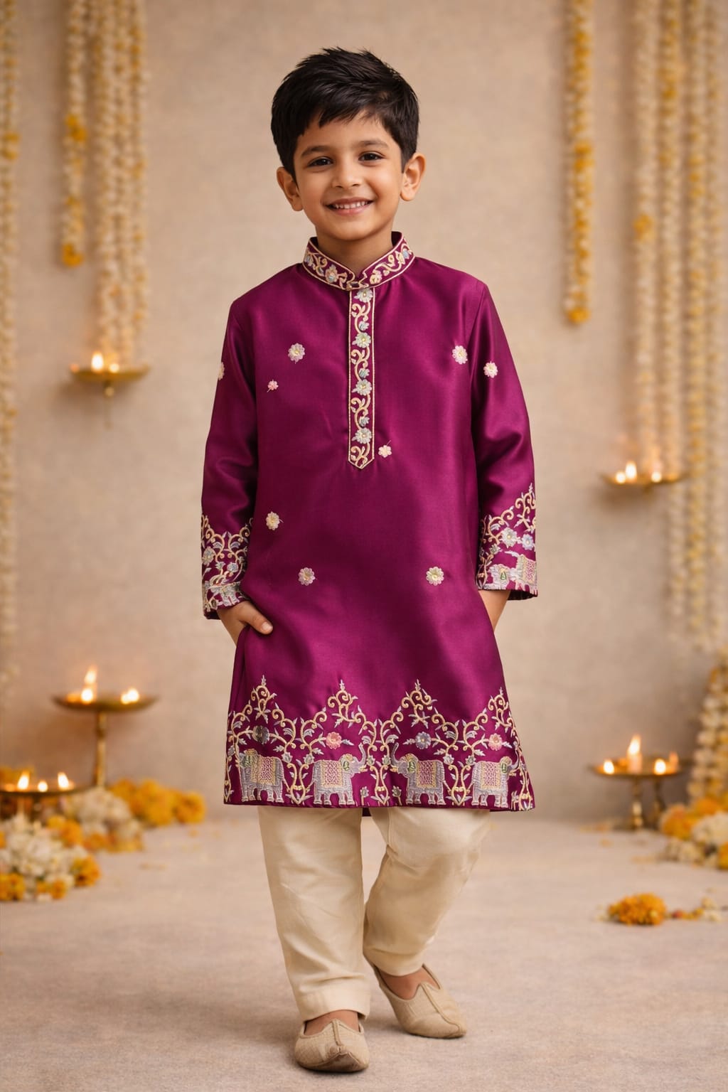 Malai Satin Embroidered Kurta Set