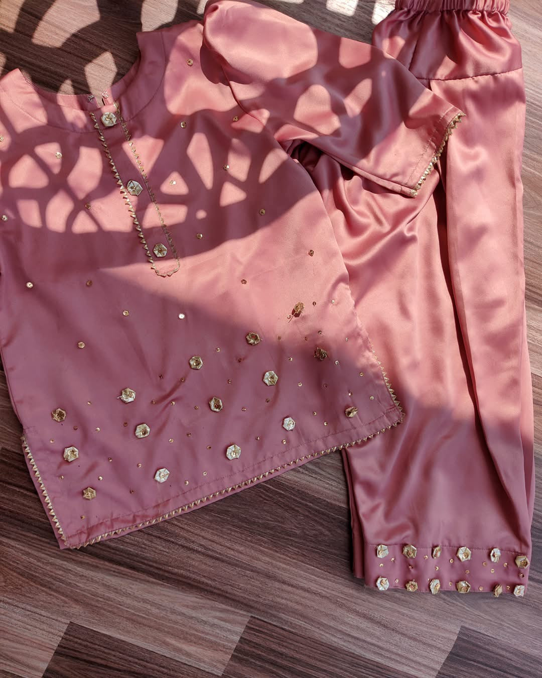 Girls Pink Silk Farshi Salwar