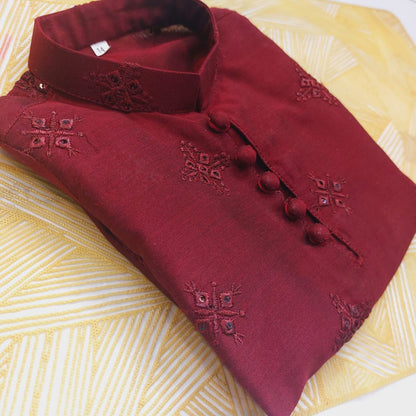 Red Mysore Kurta with Pants
