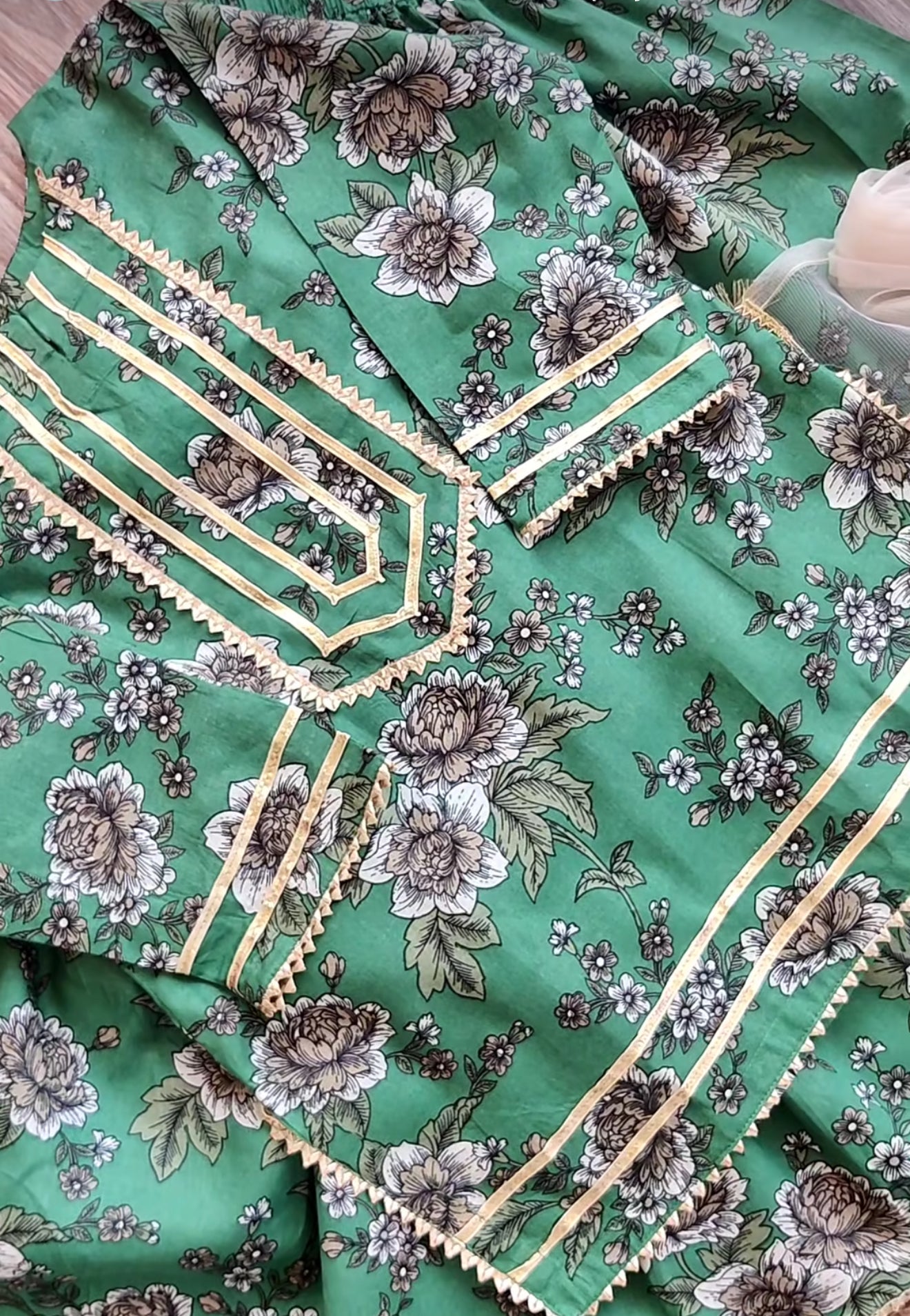 Girls Green & Gold Gharara Suit