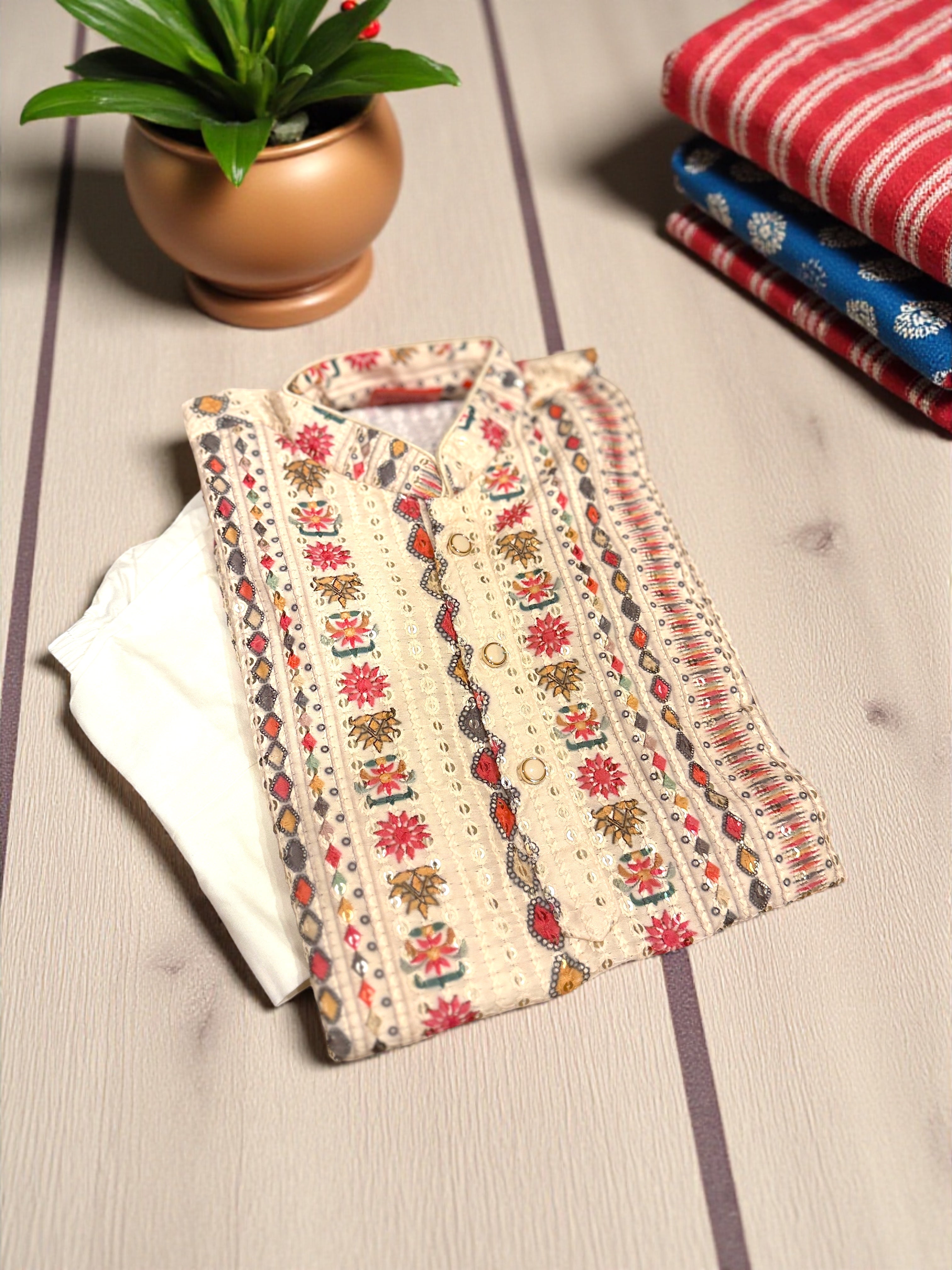 Cream Lucknow Kurta Pajama
