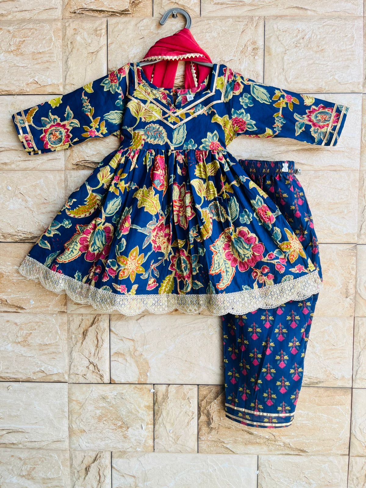 Girls Blue Floral Suit