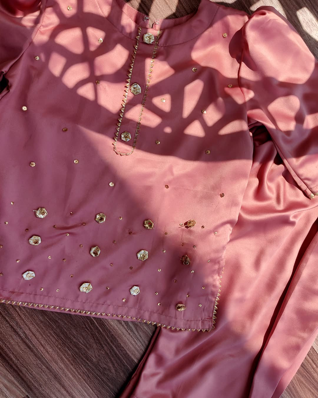 Girls Pink Silk Farshi Salwar