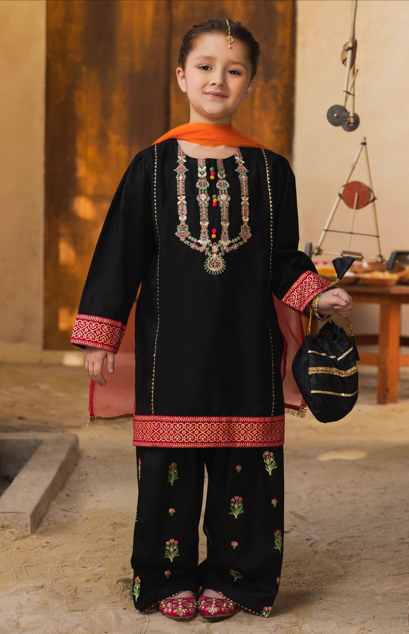Black Farshi Shalwar with Pouch