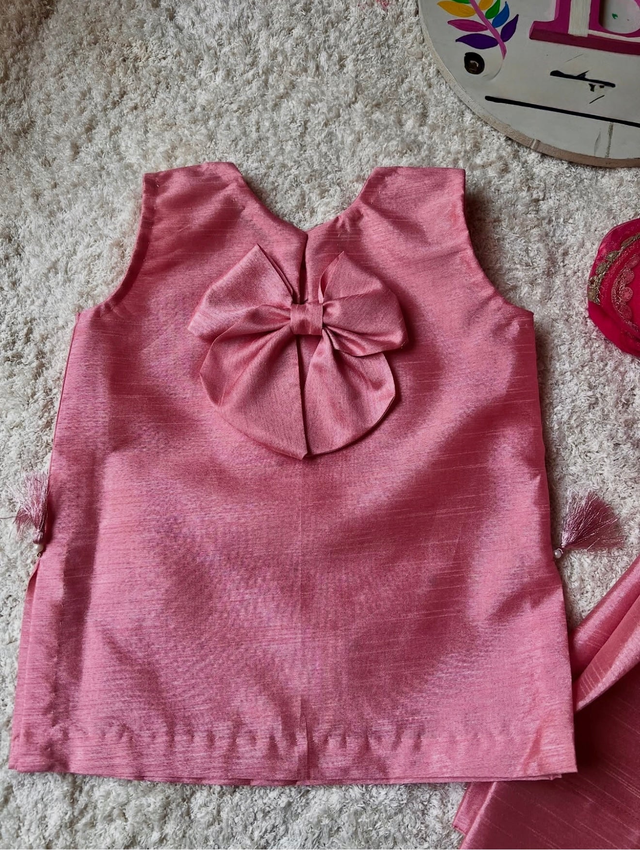 Girls Pink Rawsilk Suit w/Pouch