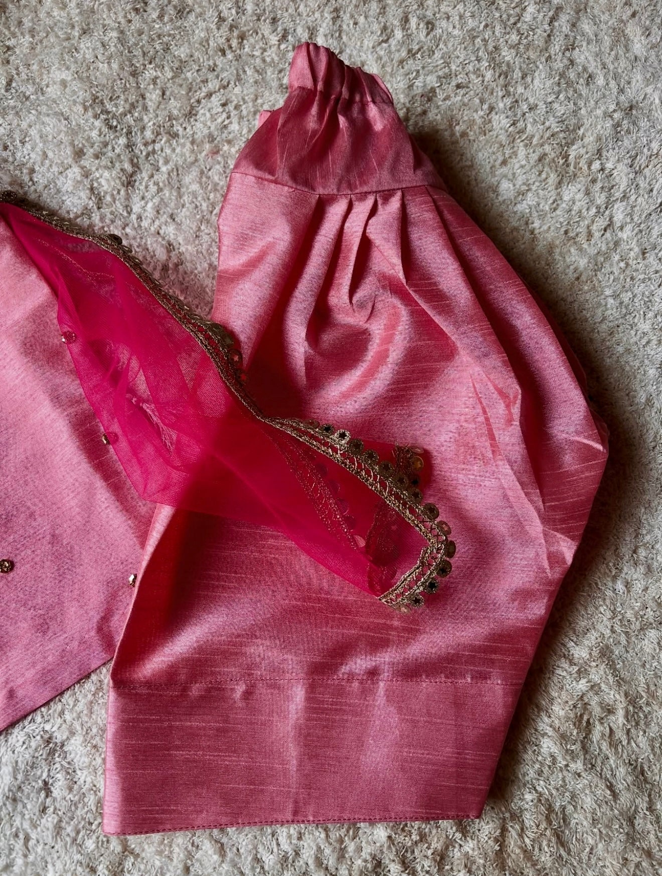 Girls Pink Rawsilk Suit w/Pouch