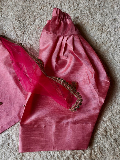 Girls Pink Rawsilk Suit w/Pouch