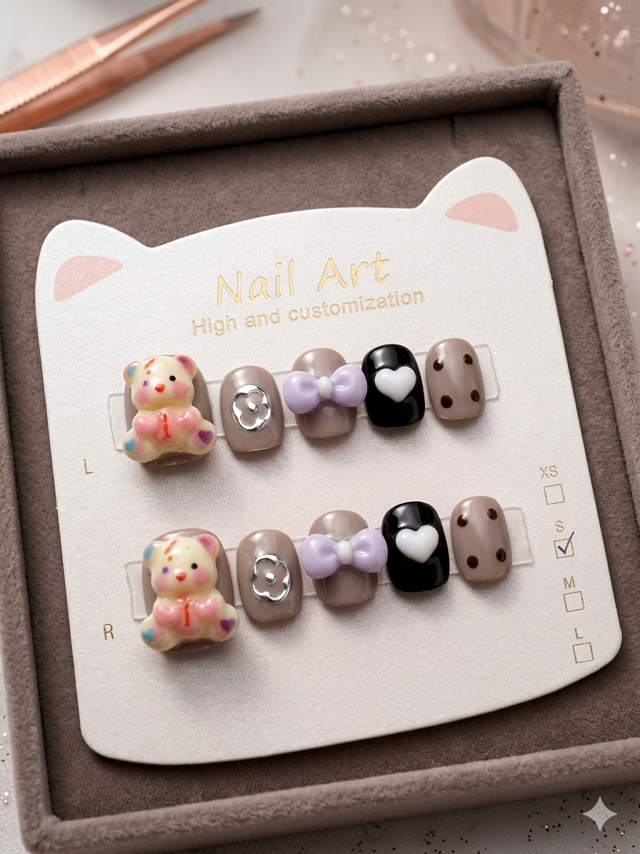 Teddy Charm Kids Press-On Nail Set