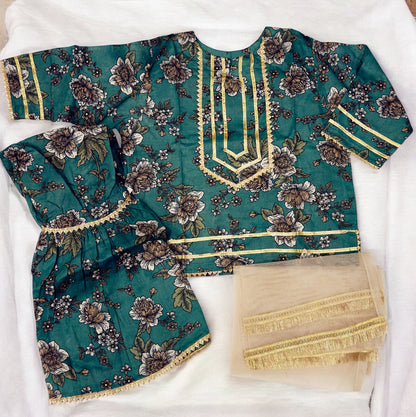 Girls Green & Gold Gharara Suit