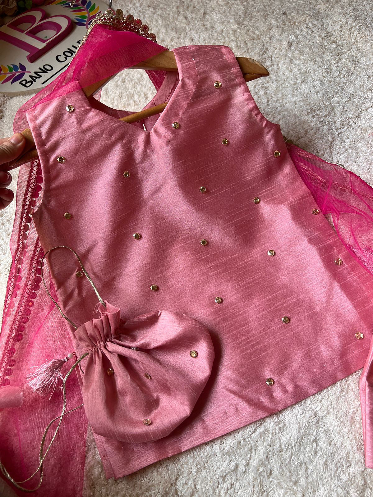 Girls Pink Rawsilk Suit w/Pouch