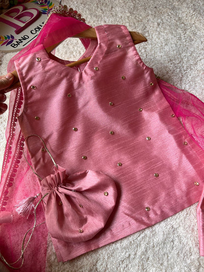 Girls Pink Rawsilk Suit w/Pouch