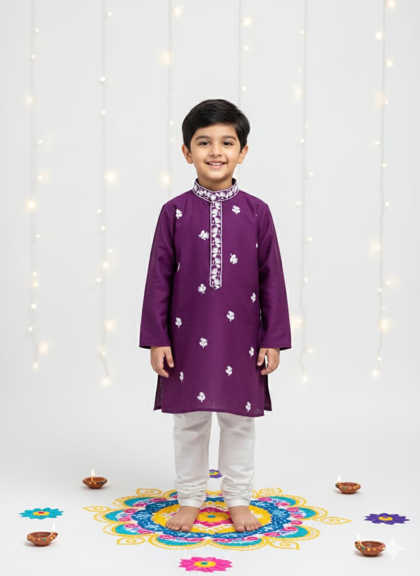 Dastoor Eggplant Kurta Pajama