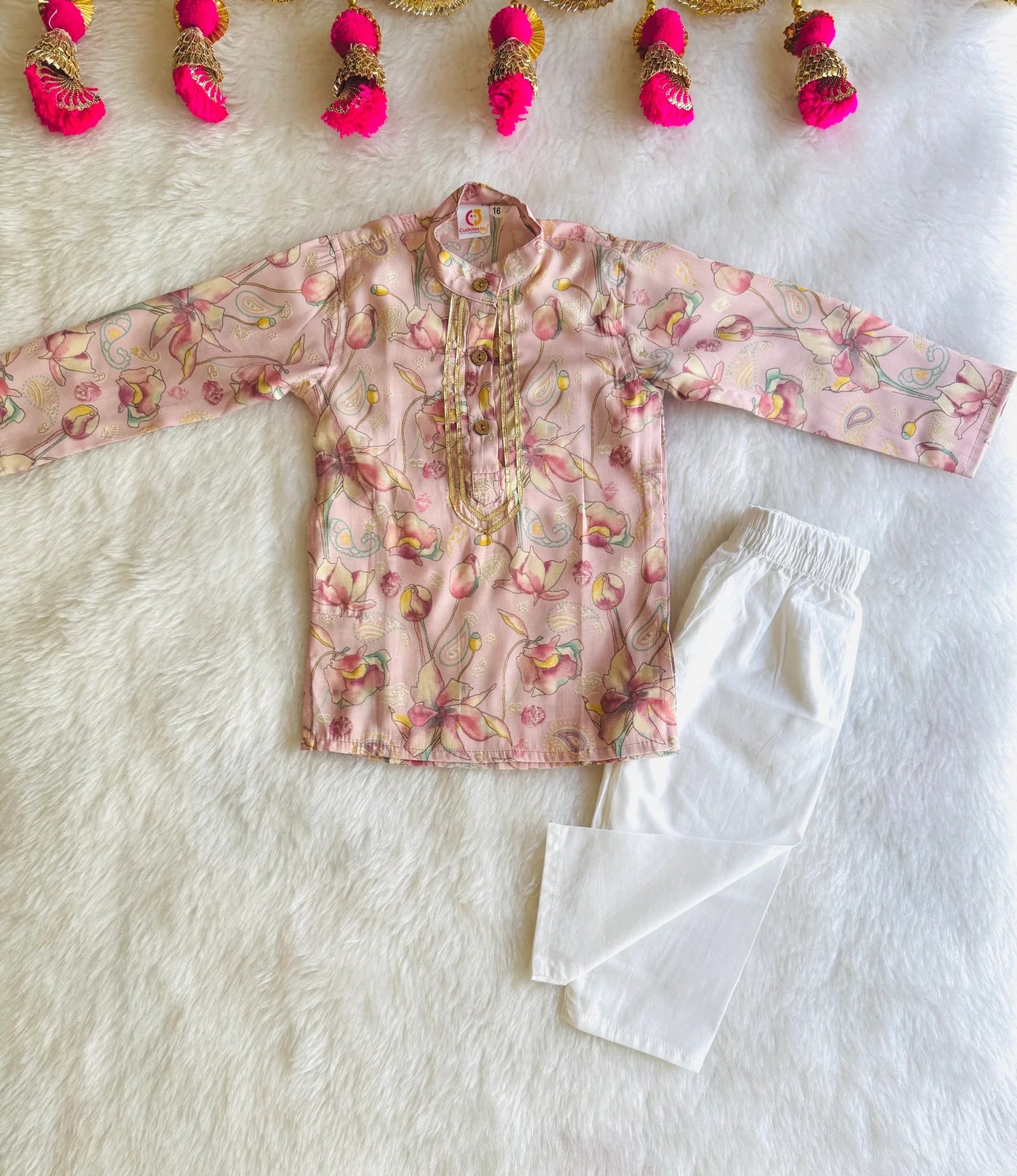 Boys Pink Floral Kurta Pajama