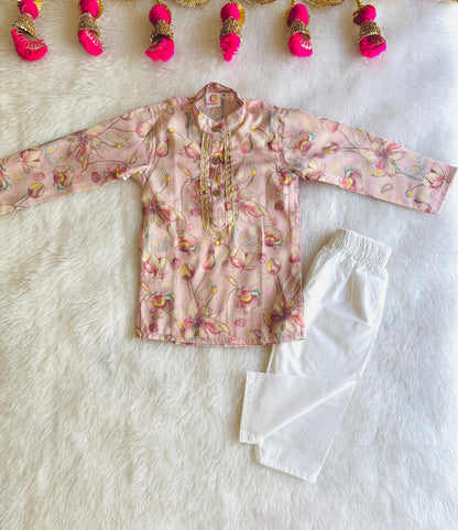 Boys Pink Floral Kurta Pajama