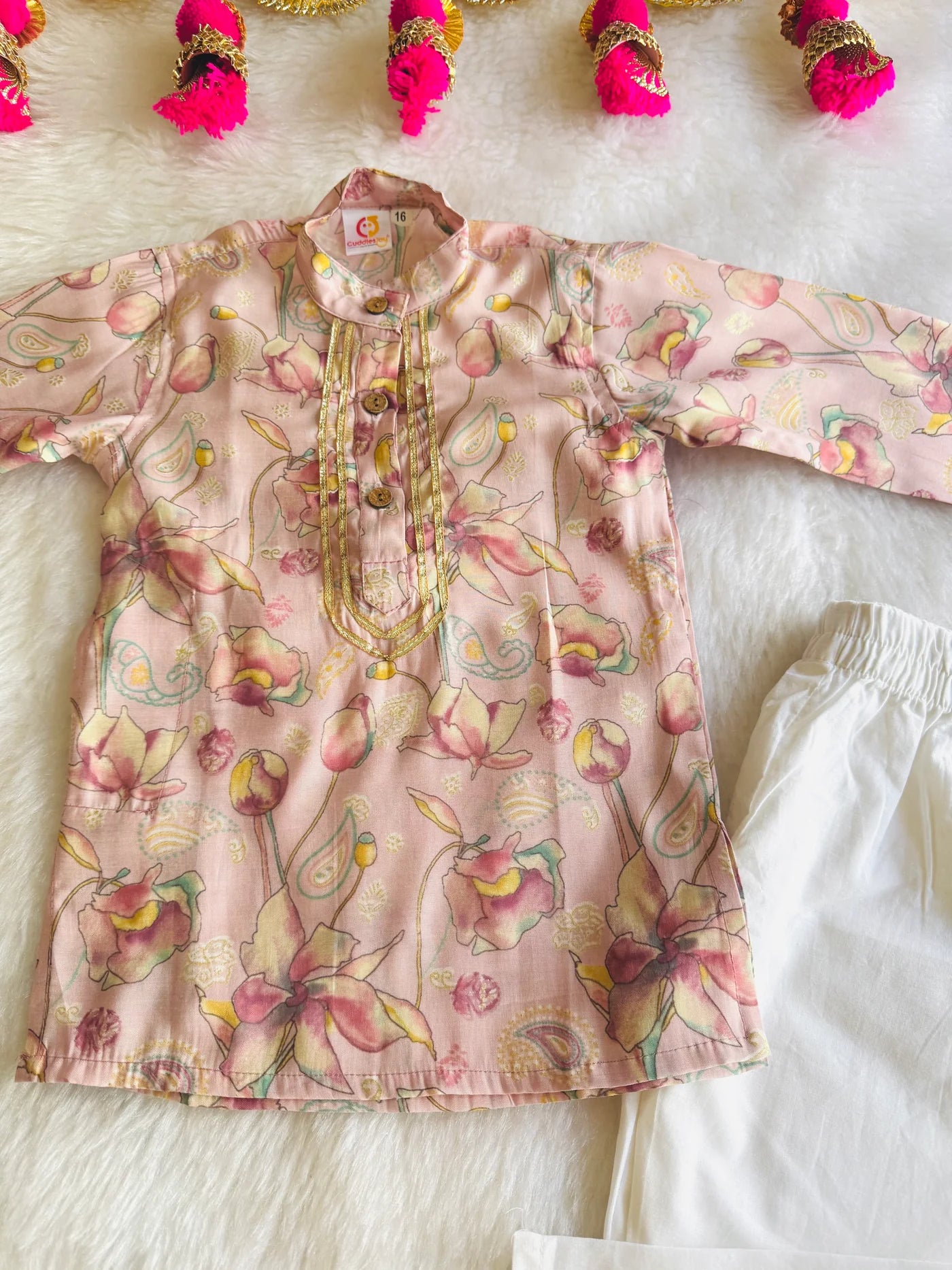 Boys Pink Floral Kurta Pajama