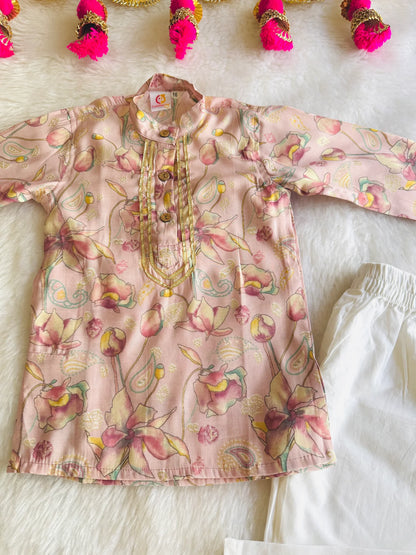 Boys Pink Floral Kurta Pajama