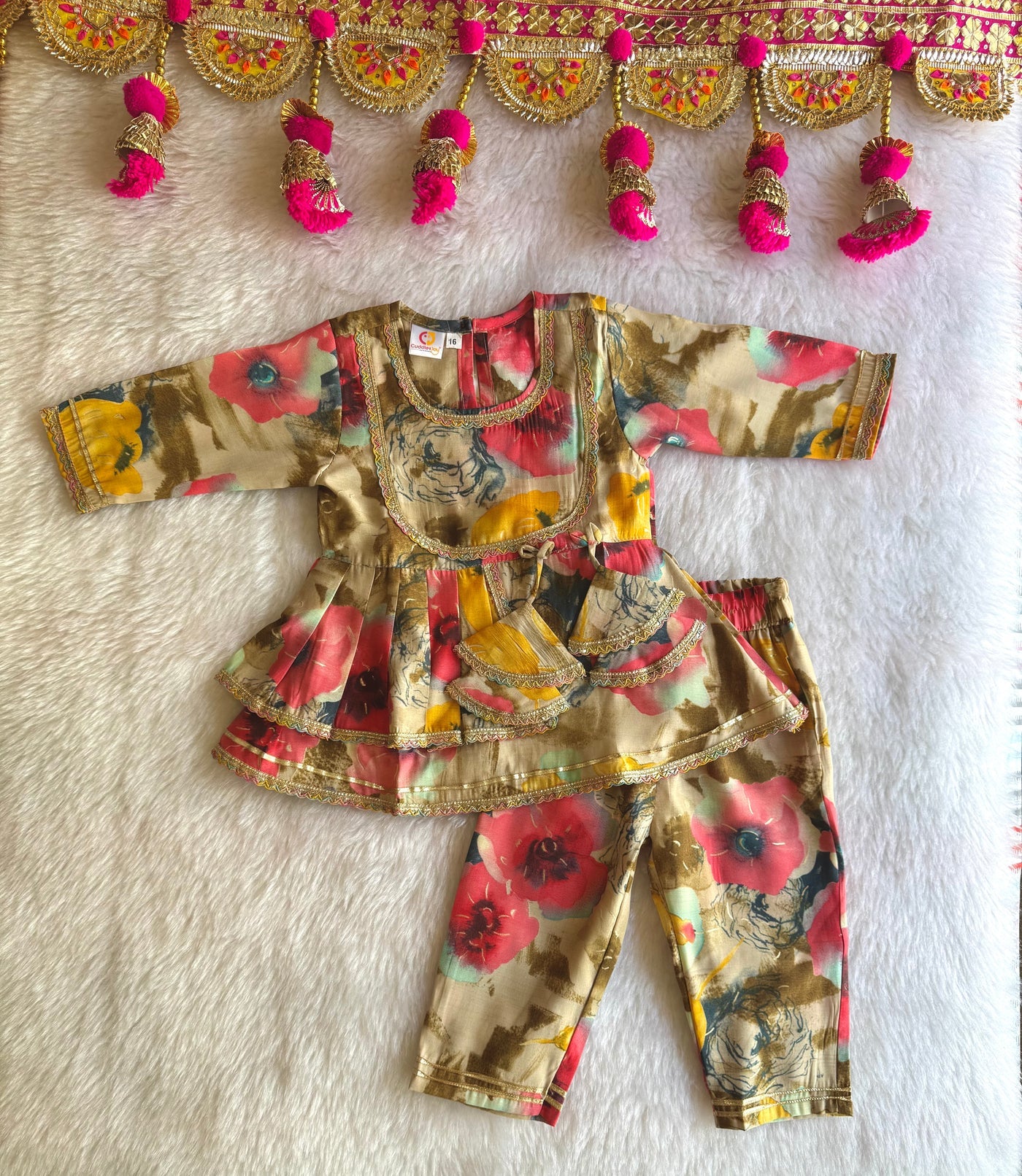 Girls Pink Floral Afghani Pants