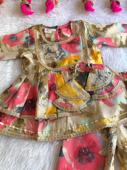 Girls Pink Floral Afghani Pants