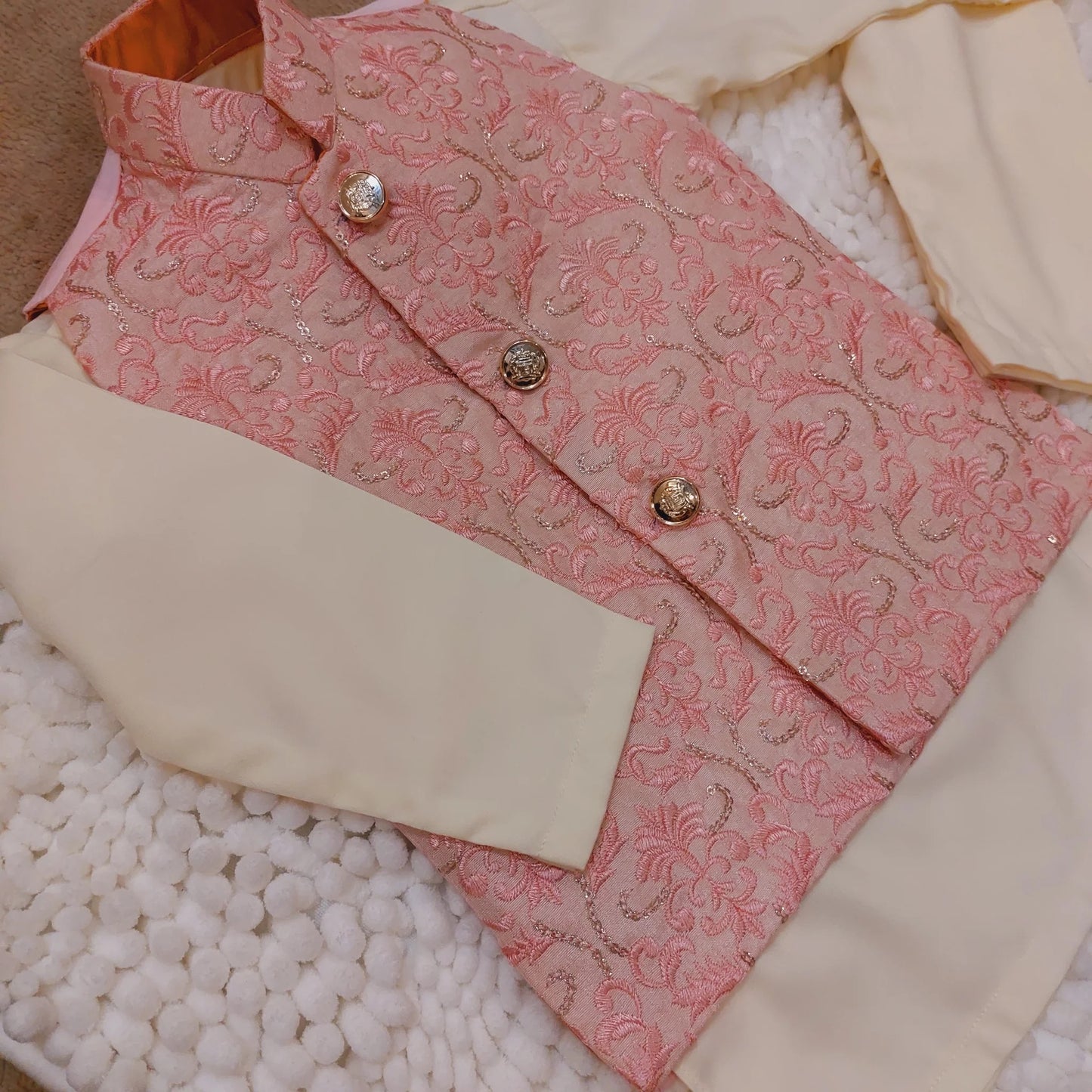 Boys Pink Embroidered Waistcoast