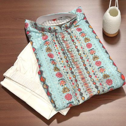 Blue Lucknow Kurta Pajama