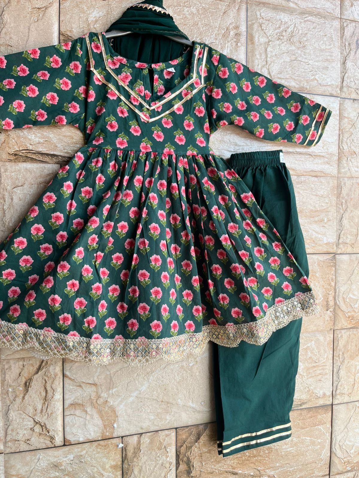 Girls Green Floral Suit