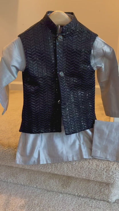 Grey Kurta Suit with Black Waistcoast