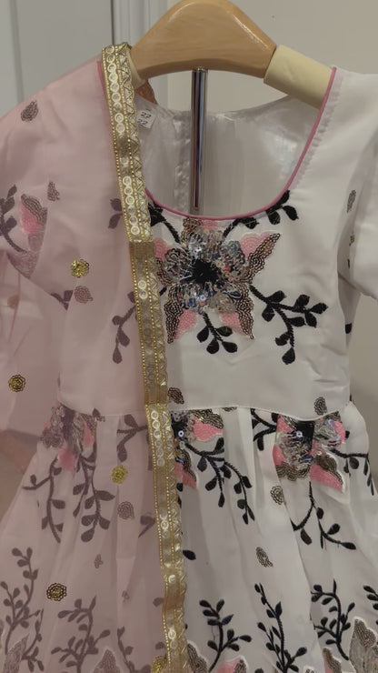 Girls White Floral Suit