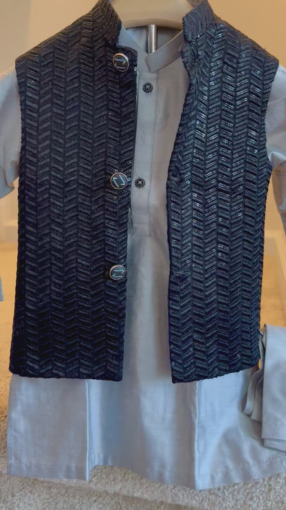 Grey Kurta Suit with Black Waistcoast