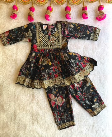 Girls Black Floral Afghani Pants